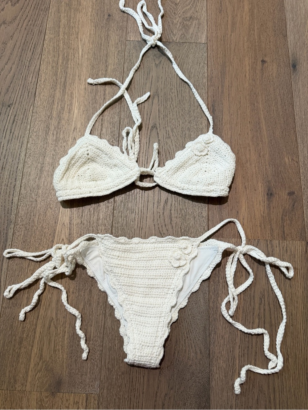 Frankie’s Bikinis Crochet White Tie-Side Bikini Set